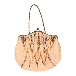 1920s Vintage White Pastel Beaded Clam Shell Evening Clutch Purse